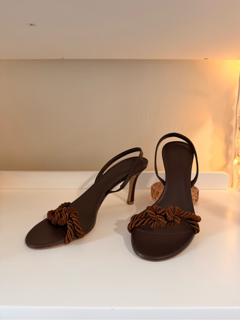 Le Monde Beryl Brown Slingback Knot-Heel Sandals